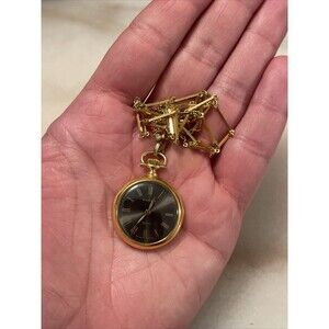 BUCHERER Pocket Watch Necklace Pendant Etched Swiss Made Quartz Black AS-IS